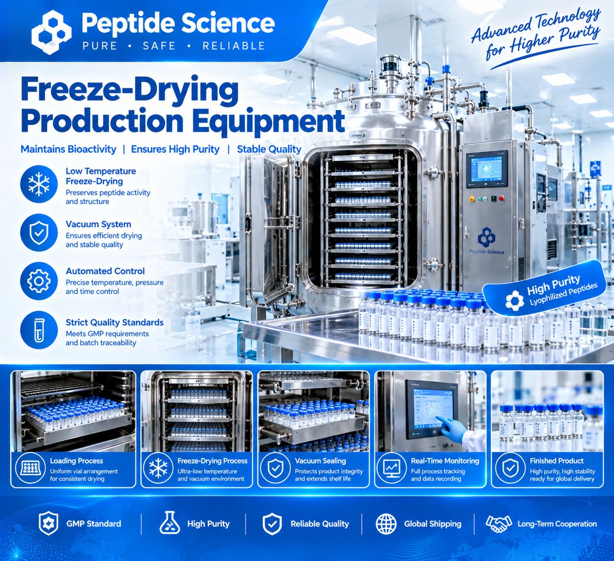 Lyophilization equipment for peptides